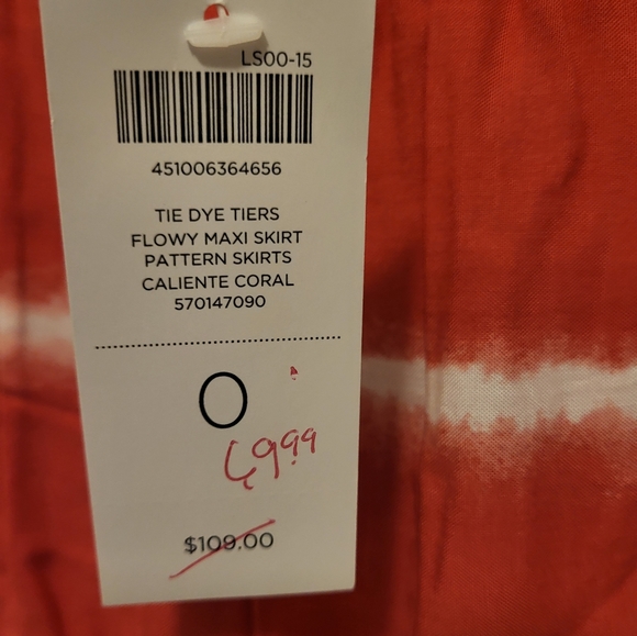 Chico's Tie Dye Tiers Flowy Maxi Skirt Size 4 Small Caliente Coral Chico's 0 - Picture 6 of 7